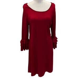 Gabby Skye Knit Sweater Dress Holiday Red Ruffle Sleeve Size XL RN #67473